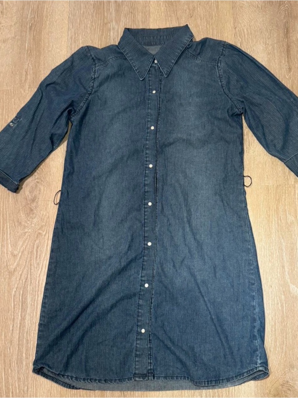 Button-Front Dark Blue Denim Shirt Dress